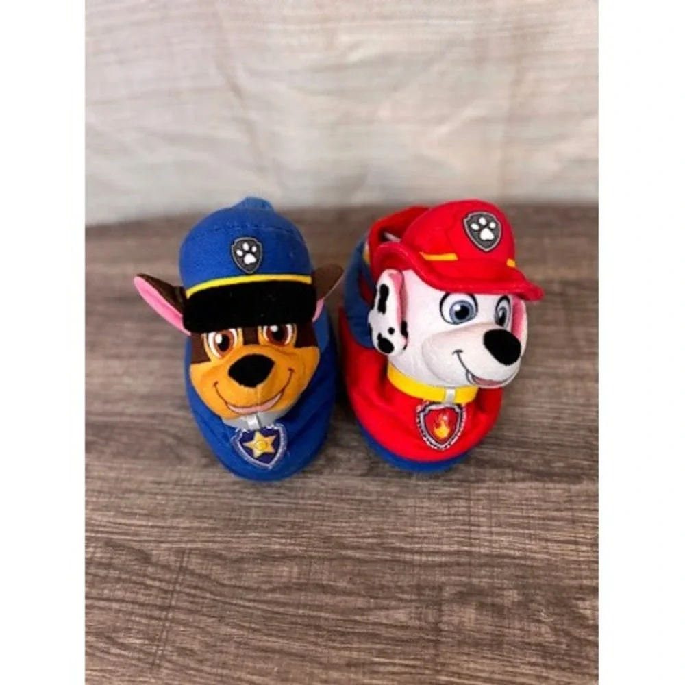 Paw Patrol Chase and Marshall Toddler Plush Slippers Blue Red Size 7-8